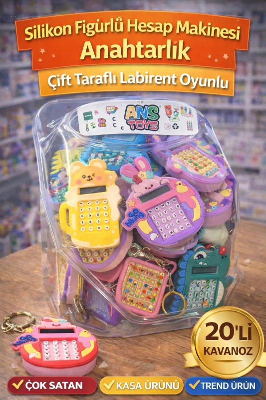 LABİRENTLİ FİGÜRLÜ SİLİKON SÜSLÜ HESAP MAKİNESİ  / 20Lİ KAVANOZ